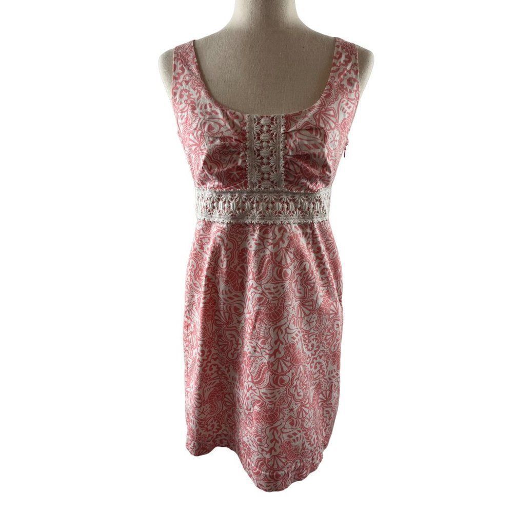 Vineyard Vines Seahorse Seashell Novelty Print Shift Dress Size 4 Pink Nautical